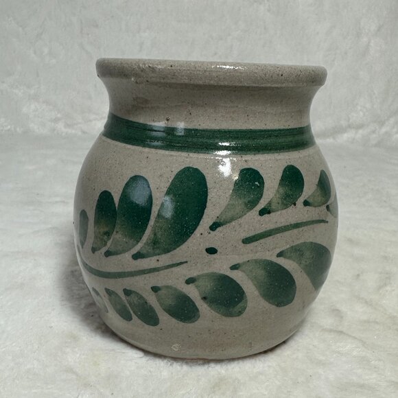 Hunter Green Leaf Westerwald German Pottery Small Crock Stamped - Picture 1 of 7